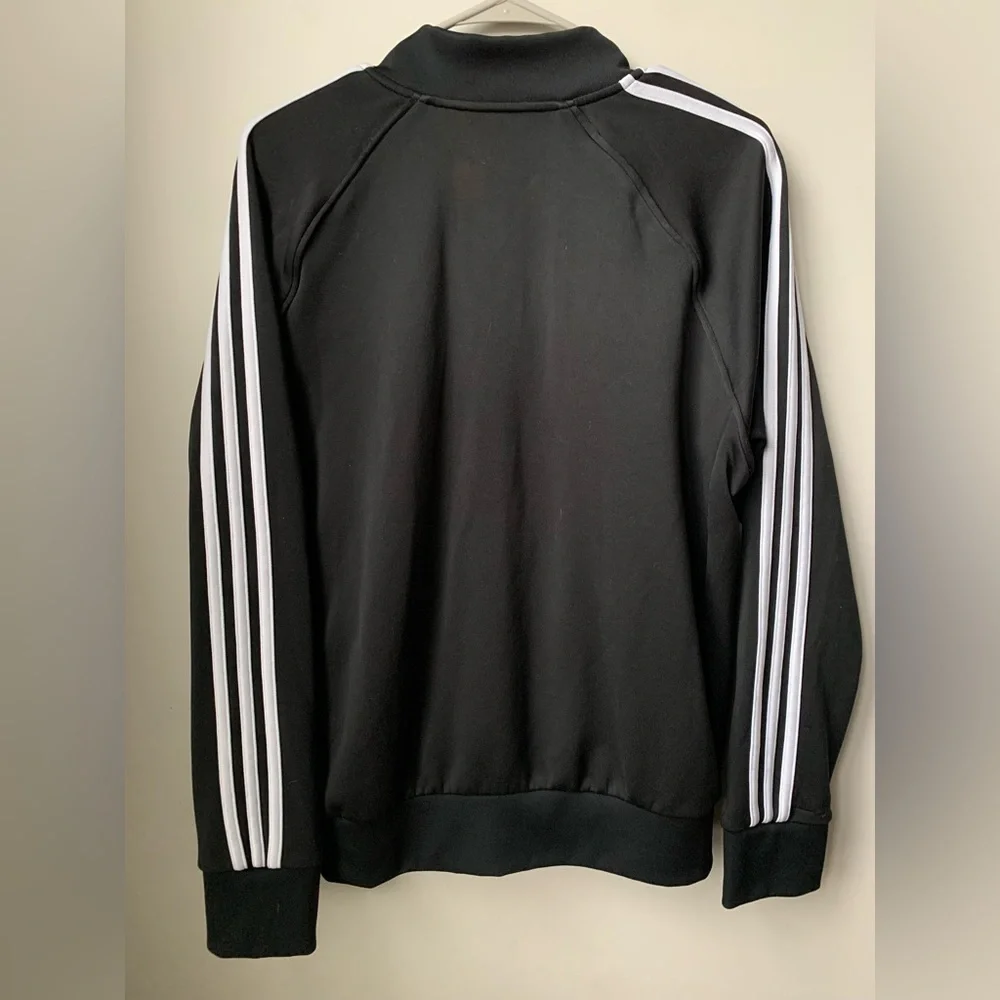 ADIDAS Women’s Black w/ White Stripes Down Shoulders Zipper Front Track Jacket